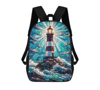 sinyumoney Lighthouse Stained Glass Mochila Escolar Grande Resistente Al Agua Para Portátil Para Niñas Y Adolescentes 17inch