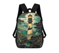 sinyumoney Lighthouse Stained Glass Mochila Escolar Para Niños Y Niñas, Mochila Informal De Viaje, Mochila De Gran Capacidad Para El Día A Día 17inch
