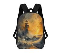 sinyumoney Lighthouse Storm Sunset Mochila Escolar Para Niños Mochila Escolar Impresa En 3D Mochila Escolar De Moda Para Niños De Primaria Y Secundaria 17inch