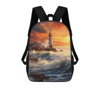 sinyumoney Lighthouse Sunset Ocean Waves Mochila Escolar Resistente Al Agua, Mochila De Viaje, Bolsa Para Computadora - Perfecta Para Viajes, Trabajo Y Uso Diario 17inch