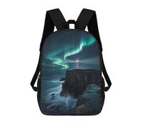 sinyumoney Lighthouse Under Aurora Borealis Mochila Escolar De 17 Pulgadas Para Adolescentes, Con Estampado 3D, Ajustable Y Con Bolsillos, Ideal Para Niños, Niñas Y Estudiantes.