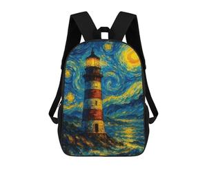 sinyumoney Lighthouse Under Starry Night Sky Painting Mochila Escolar Para Niños Mochila Escolar Impresa En 3D Mochila Escolar De Moda Para Niños De Primaria Y Secundaria 17inch