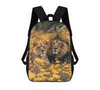 sinyumoney Lion Couple in Yellow Flowers-4 Mochilas Para Niños 17inch Mochila Escolar Mochila Escolar Impresa En 3D Para Niños De Primaria Y Secundaria