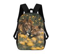sinyumoney Lion Couple in Yellow Flowers-6 Mochilas Para Niños 17inch Mochila Escolar Mochila Escolar Impresa En 3D Para Niños De Primaria Y Secundaria