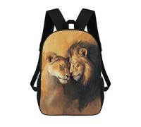 sinyumoney Lion Couple Portrait Mochila Escolar Para Niños Y Niñas, Mochila Informal De Viaje, Mochila De Gran Capacidad Para El Día A Día 17inch