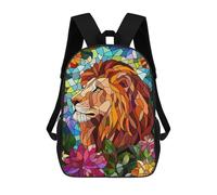 sinyumoney Lion in Flowers Stained Glass Mochila Infantil Para Niñas, Mochila Escolar 3D, Mochila Para Niños Pequeños, Mochila Informal De Día, Mochila Escolar De Moda 17inch