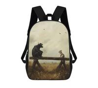 sinyumoney Lion Portrait Mochila escolar con impresión 3D, mochila escolar para niños y niñas, mochila escolar ajustable para la escuela primaria, Bull And Mouse On Bench, 17"