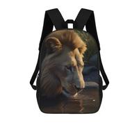 sinyumoney Lion Water Drinking River Mochila Escolar Impresa En 3D Para Niños, Mochila Escolar Informal De Moda Para Viajes Para Niños Y Estudiantes 17inch