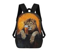sinyumoney Lion with Beer Mochila Escolar Infantil, Mochilas Impresas En 3D, Mochilas Escolares De Moda Para Niños De Primaria Y Secundaria 17inch