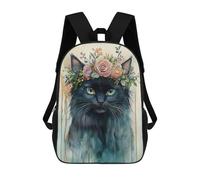 Sinyumoney Lion with Floral Crown Mochila Niño, Mochila Impresa 3D Para Niños Y Adolescentes, Black Cat With Floral Crown, 17"