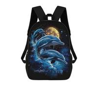Sinyumoney Lion with Floral Crown Mochila Niño, Mochila Impresa 3D Para Niños Y Adolescentes, Delfines bajo la luna, 17"
