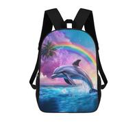 Sinyumoney Lion with Floral Crown Mochila Niño, Mochila Impresa 3D Para Niños Y Adolescentes, Dolphin Jumping Rainbow, 17"