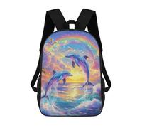 Sinyumoney Lion with Floral Crown Mochila Niño, Mochila Impresa 3D Para Niños Y Adolescentes, Dolphins Jumping Rainbow Sunset, 17"