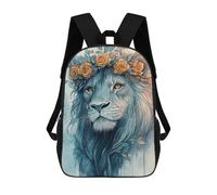 Sinyumoney Lion with Floral Crown Mochila Niño, Mochila Impresa 3D Para Niños Y Adolescentes, León con corona floral, 17"