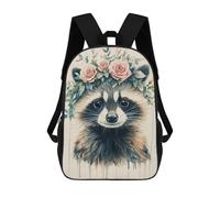 Sinyumoney Lion with Floral Crown Mochila Niño, Mochila Impresa 3D Para Niños Y Adolescentes, Raccoon With Flower Crown, 17"