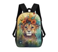sinyumoney Lion with Flower Crown Art Print Mochila Escolar De 17 Pulgadas Impresa En 3D Mochilas Infantiles Mochila Genial Impresa En 3D Para Niños De Primaria Y Secundaria