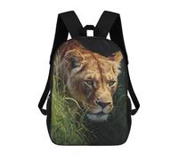 sinyumoney Lioness in Grass Painting-3 Mochilas Para Niños 17inch Mochila Escolar Mochila Escolar Impresa En 3D Para Niños De Primaria Y Secundaria