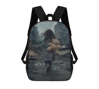 sinyumoney Little Girl Running with Teddy Bear Mochilas Infantiles Impresas En 3D De 17 Pulgadas. Mochila Escolar Informal Impresa En 3D Para Niños De Primaria Y Secundaria.