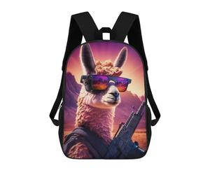 sinyumoney Llama Soldier in Desert Mochila Escolar Infantil Impresa En 3D, Mochila Informal De Moda Para Niños, Mochila De Viaje De Alta Capacidad Para Libros Para Niños 17inch