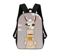 sinyumoney Llama with Coffee Mochila Escolar Infantil Impresa En 3D Para Niños, Mochilas De Viaje, Bolsas Para Libros Para Niños Estudiantes De Primaria 17inch