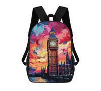 sinyumoney London's Iconic Big Ben A Vibrant Sunset View Mochila Escolar De 17 Pulgadas Para Adolescentes, Con Estampado 3D, Ajustable Y Con Bolsillos, Ideal Para Niños, Niñas Y Estudiantes.