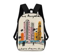 sinyumoney Los Angeles Skyline Illustration Mochila Impermeable Para Ordenador Portátil Para Campus, Actividades Al Aire Libre, Viajes Y Deportes 17inch
