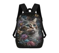 sinyumoney Magical Cat with Flowers Mochila Escolar Resistente Al Agua, Mochila De Viaje, Bolsa Para Computadora - Perfecta Para Viajes, Trabajo Y Uso Diario 17inch