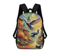 sinyumoney Magical Cityscape with Colorful Birds Mochila Escolar De 17 Pulgadas Para Adolescentes, Con Estampado 3D, Ajustable Y Con Bolsillos, Ideal Para Niños, Niñas Y Estudiantes.