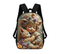 sinyumoney Magical Fantasy Cute Child with Cat in Flowers Mochilas De 17 Pulgadas Para Niños, Mochilas Escolares Impresas En 3D Para Estudiantes De Primaria Y Secundaria, Para Niños Y Niñas.