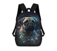 sinyumoney Magical Pug Garden Art Print Mochila Escolar Infantil De 17 Pulgadas, Impresa En 3D, Estilo Casual, Para Niños, Ideal Para Viajes, Como Mochila Escolar O Para Llevar Libros.