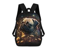 sinyumoney Magical Pug with Flowers -1 Mochila Escolar Infantil De 17 Pulgadas Con Estampado 3D De Películas De Anime Para Niños, Mochila De Viaje, Mochila Escolar Infantil