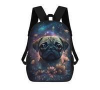 sinyumoney Magical Pug with Flowers -2 Mochila Escolar De 17 Pulgadas Para Adolescentes, Con Estampado 3D, Ajustable Y Con Bolsillos, Ideal Para Niños, Niñas Y Estudiantes.