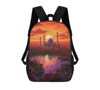 sinyumoney Magical Sunset Over Ancient Cityscape Mochila Escolar Infantil De 17 Pulgadas, Impresa En 3D, Estilo Casual, Para Niños, Ideal Para Viajes, Como Mochila Escolar O Para Llevar Libros.