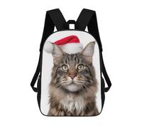 sinyumoney Maine Coon Cat with Santa Hat Portrait Mochila Escolar Secundaria Informal Para Viajes, Bolsos Escolares Para Adolescentes, Chicas, Chicos, Mujeres Y Hombres 17inch