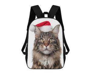 sinyumoney Maine Coon Cat with Santa Hat Portrait Mochila Escolar Secundaria Informal Para Viajes, Bolsos Escolares Para Adolescentes, Chicas, Chicos, Mujeres Y Hombres 17inch