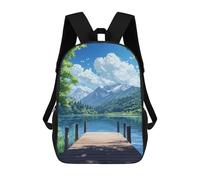 sinyumoney Majestic Deer Aurora Mochilas Para Niños, Mochila Escolar, Mochila Impresa 3D Para Niños Mochila De Viaje, Bolsa De Libros, Bolsa De Escuela Para Niños, Wooden Dock On The Lake, 17"