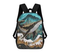 sinyumoney Majestic Whale in Golden Waves Mochila Escolar Para Niñas 17inch Mochila Informal Ligera Para Niños Y Niñas, Ideal Para Estudiantes De Secundaria