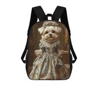 sinyumoney Maltese Dog in Floral Blue Elegance Victorian Pet Portrait Decor Mochila Escolar Mochilas Escolares Para Niñas Y Niños Mochila Con Bolsillo Mochila Escolar De Moda Para Niños 17inch