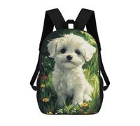sinyumoney Maltese Dog Puppy in Flowers Mochila Escolar Ligera Para Aeropuerto, Estudiantes Universitarios, Niñas, Niños Y Adolescentes 17inch