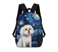 sinyumoney Maltese Dog Starry Night Mochila Escolar Secundaria Informal Para Viajes - Perfecta Para Viajes, Trabajo Y Uso Diario 17inch