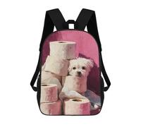 sinyumoney Maltese Dog with Toilet Paper Painting Bathroom Wall Art Mochila Infantil De Moda Divertida Mochila Escolar Para Niños Y Adolescentes Con Impresión 3D Para Niños 17inch