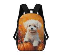 sinyumoney Maltese Puppy with Pumpkins in Autumn Painting Autumn Dog Art Mochila Escolar Para Ordenador Portátil Para La Escuela/trabajo/viajes: Perfecta Para Viajes, Trabajo Y Uso Diario 17inch