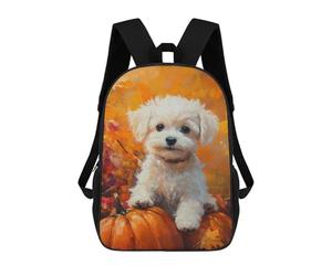 sinyumoney Maltese Puppy with Pumpkins in Autumn Painting Autumn Dog Art Mochila Escolar Para Ordenador Portátil Para La Escuela/trabajo/viajes: Perfecta Para Viajes, Trabajo Y Uso Diario 17inch