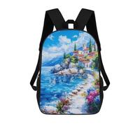 sinyumoney Mediterranean Coastal Village Mochila Escolar Grande, Ligera E Informal: Perfecta Para Viajes, Trabajo Y Uso Diario 17inch