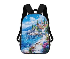 sinyumoney Mediterranean Coastal Village Mochila Escolar Grande, Ligera E Informal: Perfecta Para Viajes, Trabajo Y Uso Diario 17inch