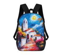 sinyumoney Mediterranean Village at Night Mochila Infantil, Mochila Escolar De Gran Capacidad Para Estudiantes, Mochila Para Libros, Mochila Para Niños, Niñas, Adultos Y Adolescentes 17inch