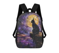 sinyumoney Mochila 17inch Impresa En 3D Black Cat Moon Painting Mochilas Escolares Ligeras De Viaje Para Niños Y Niñas, Ideales Para Estudiantes De Secundaria.
