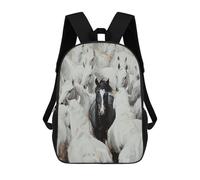 sinyumoney Mochila 17inch Impresa En 3D Black Horse Among White Ones-3 Mochilas Escolares Ligeras De Viaje Para Niños Y Niñas, Ideales Para Estudiantes De Secundaria.