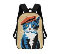 sinyumoney Mochila 17inch Impresa En 3D Bonjour Cat in Beret Mochilas Escolares Ligeras De Viaje Para Niños Y Niñas, Ideales Para Estudiantes De Secundaria.