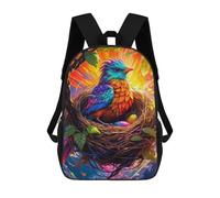 sinyumoney Mochila 17inch Impresa En 3D Colorful Bird Nest Mochilas Escolares Ligeras De Viaje Para Niños Y Niñas, Ideales Para Estudiantes De Secundaria.